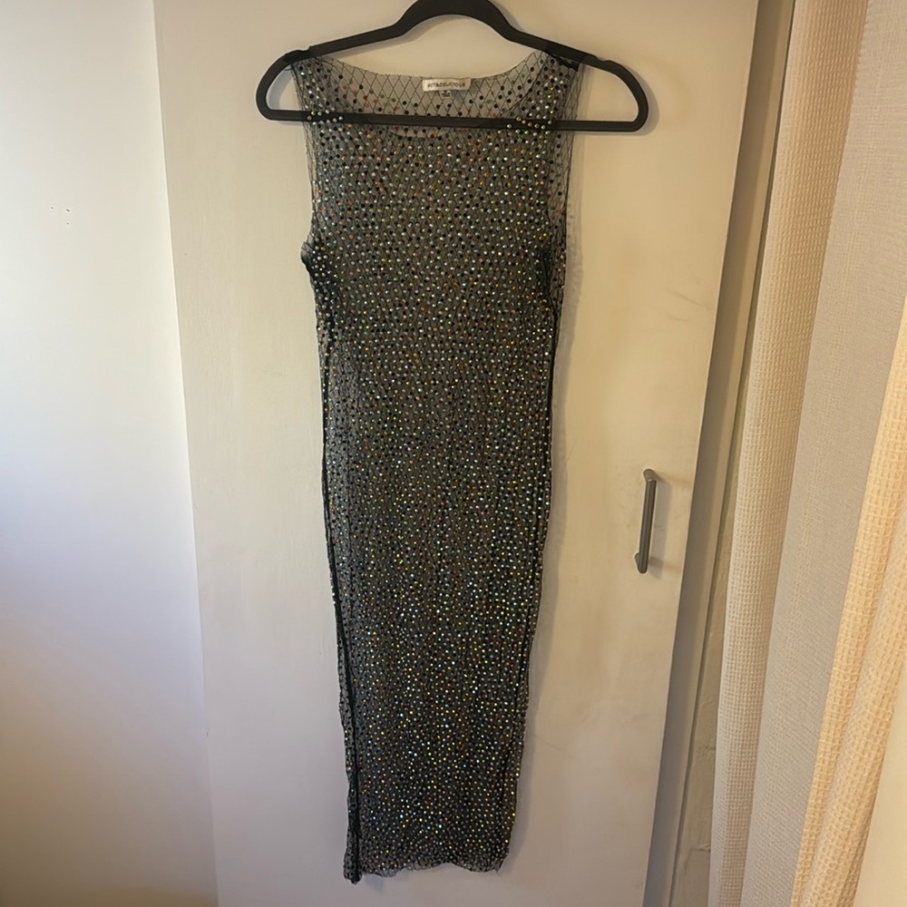 Black Mesh dress with rainbow iridescent sequins  -medium